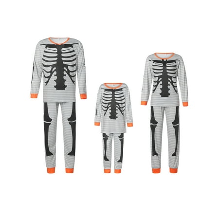 

CenturyX Matching Family Pajamas Set Halloween PJ s with Skeleton Printed Long Sleeve Tee and Bottom Loungewear Holiday Sleepwear Gray Kid 3 Years