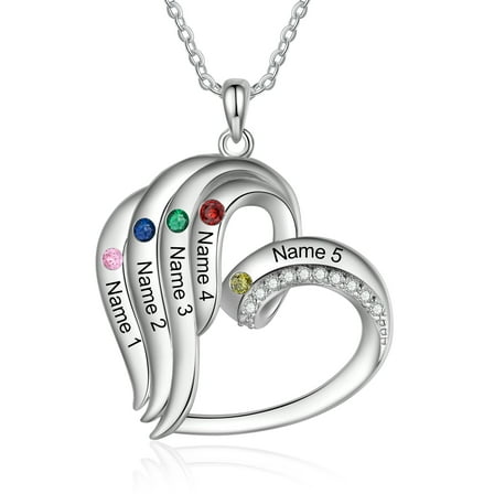 Mementos Personalized Brass Family Necklace for Women (Mother) with 5 Birthstones and Names