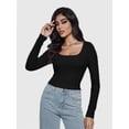 thumbnail image 5 of Women Crew Neck Knitted Crop Shirt Long Sleeve Low Cut Basic Solid Tee Sexy Cutout Blouse Top Streetwear, 5 of 6