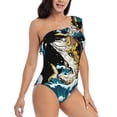 thumbnail image 3 of Uemuo green salmon fish Print Women's One Piece Swimsuit Asymmetrical Neck Bathing Suit One Shoulder Side Cutout Ruffle Swimwear-XX-Large, 3 of 6
