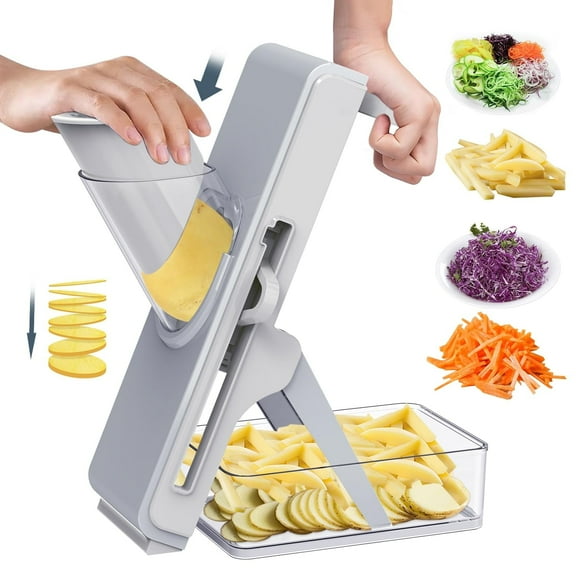 2025 Upgraded ONCE FOR ALL Much Safer Mandoline Slicer, Multi Vegetable Chopper, Potato Slicer For Kitchen, 4 Modes 100  Presets Adjustable Thickness, French Fry Cutter