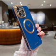 thumbnail image 3 of iPhone 14 Pro Max Magnetic Case, Compatible with MagSafe, Luxury Plating Cute Love Heart Bling Phone Case for Women Girls, Soft TPU Full Camera Shockproof Protective Case (Blue), 3 of 13