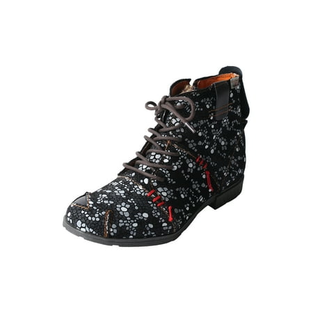 

TMA EYES Hand-Stitched Floral-Print Leather Women s Boots