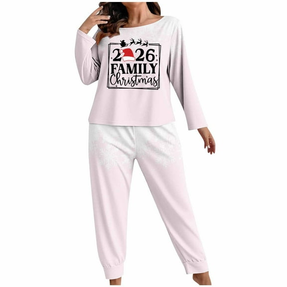 Women's Plus Size Christmas Long Sleeve Pj Set Soft 2 Piece Loungewear Sleepwear with Jogger Pants