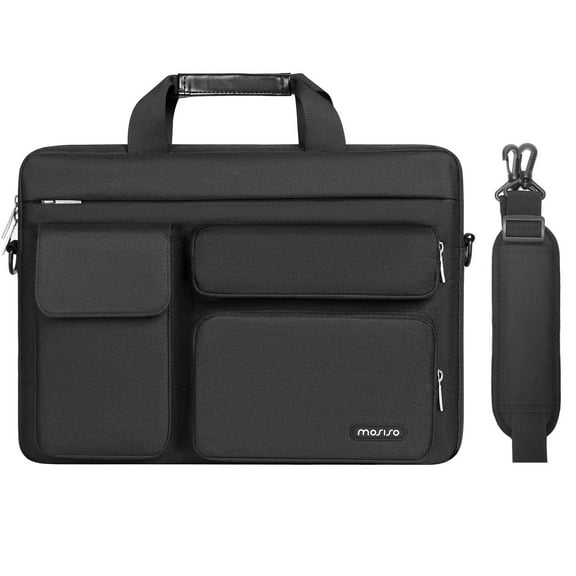MOSISO 15 16 inch Laptop Shoulder Bag with Handle Messenger Bag for Travel and Business, Black