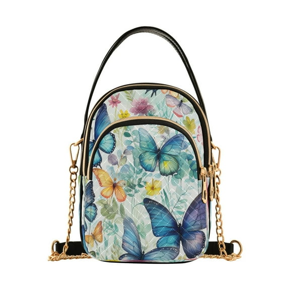 ALAZA Chain Crossbody Bags for Women Butterfly Floral Shoulder Handbag Phone Purse