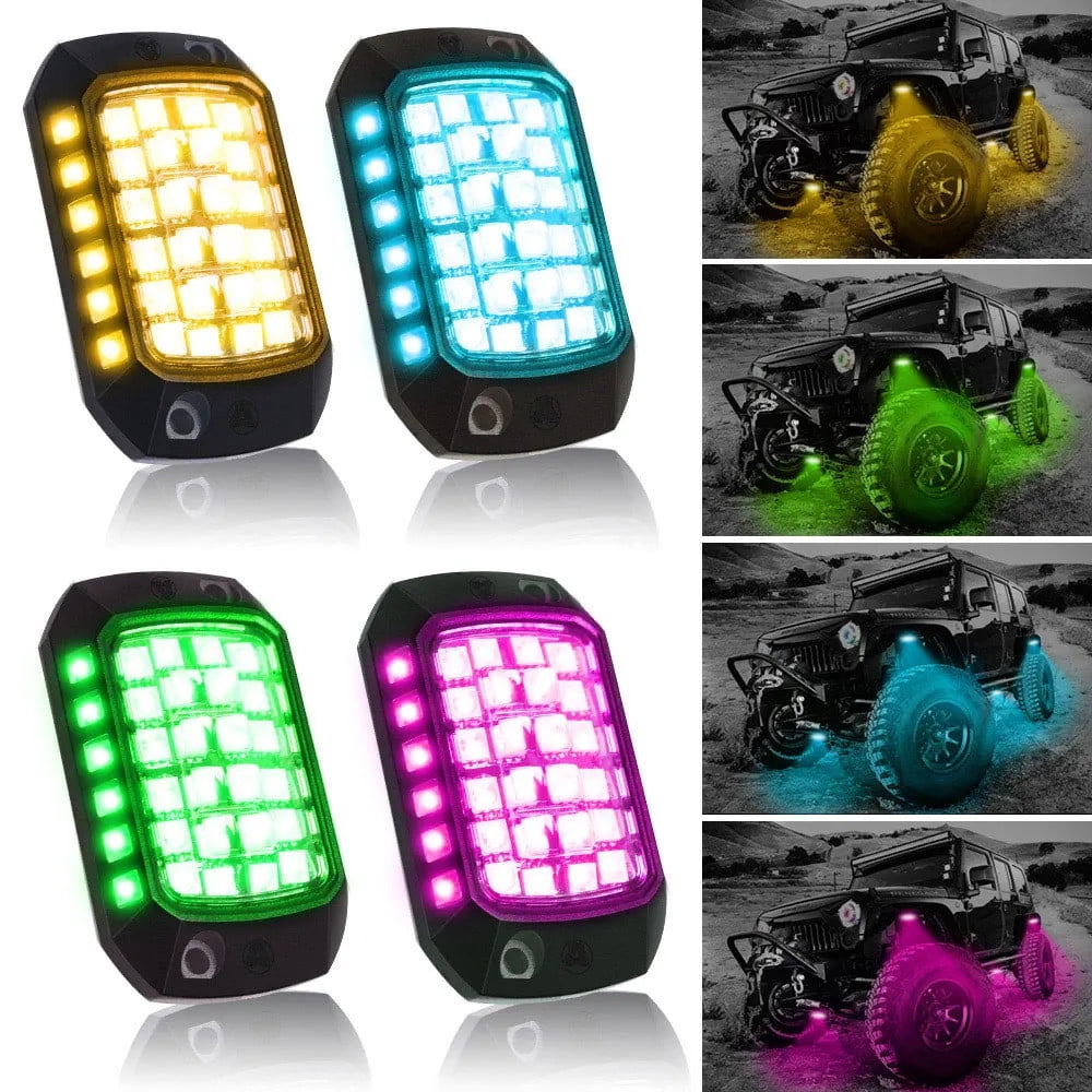 4 PCS RGB Neon LED Rock Light 3D Lens Car Light Universal For Jeep Truck SUV