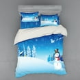 thumbnail image 2 of Christmas Duvet Cover Set, Snowman on the Christmas Eve Santa's Sleigh in the Starry Sky Fantasy Artwork, Bedding Set with Shams and Fitted Sheet, 3 Sizes, by Ambesonne, 2 of 3