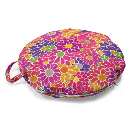 

Floral Round Floor Cushion with Handle Rhythmic 90 s Style Simplistic Retro Flair Drawn Colorful Arrangement Pillow for Living Room & Dorms 18 Round Hot Pink and Multicolor by Ambesonne