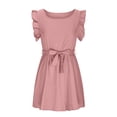 thumbnail image 6 of Clearance 2025! ZVNAΖH Women's Summer Dresses Casual Crew Neck Ruffle Sleeve Tie Wrap Dress A-Line Swing Dress, 6 of 7