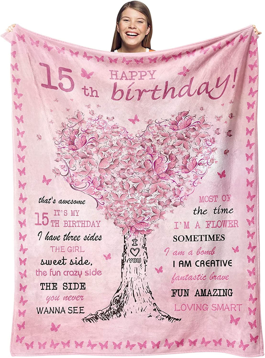 Wisegem 15 Year Old Girl Gift Ideas - Quinceanera Gifts - 15th Birthday  Gifts for Teen Girls Blanket 60x50 - Gifts for 15 Year Old Girls - Happy