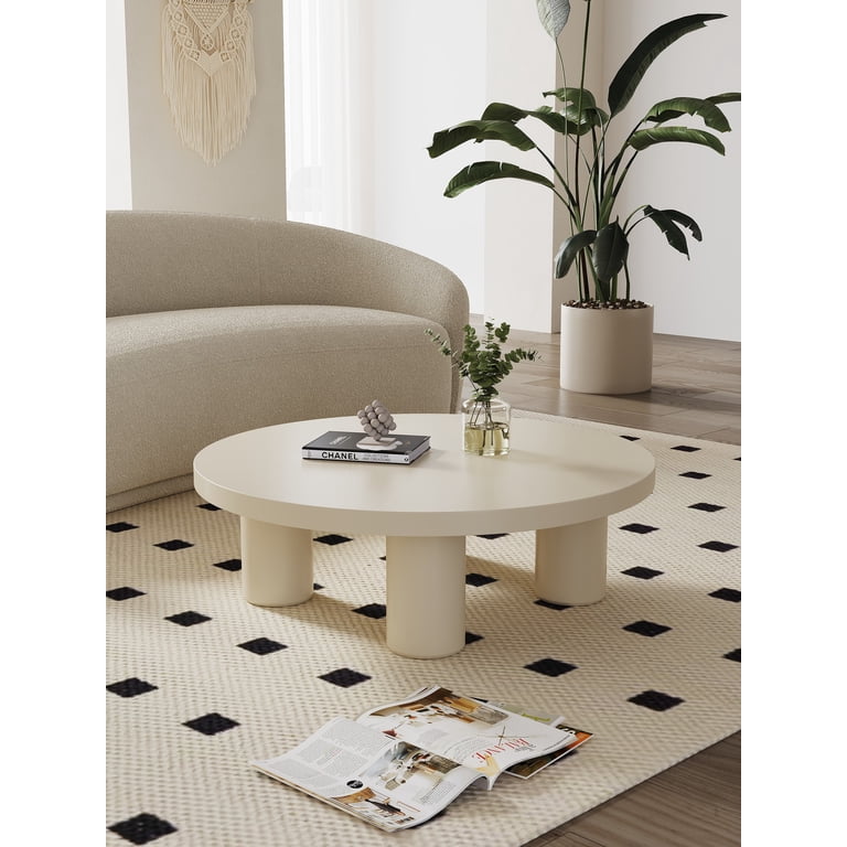 Modern Small Round Low Table Creamy White Coffee Table for Indoor