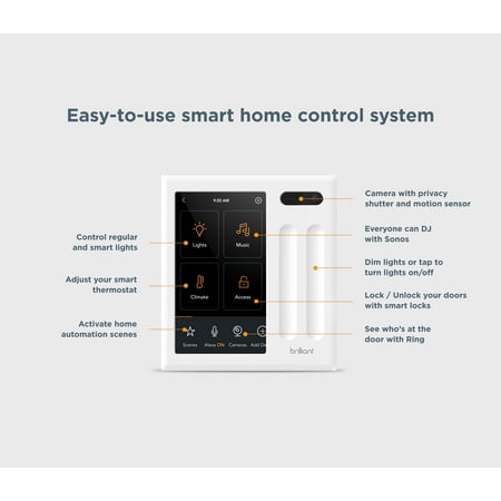 Brilliant - Wi-Fi Smart 2-Switch Home Control Panel with Voice Assistant - White