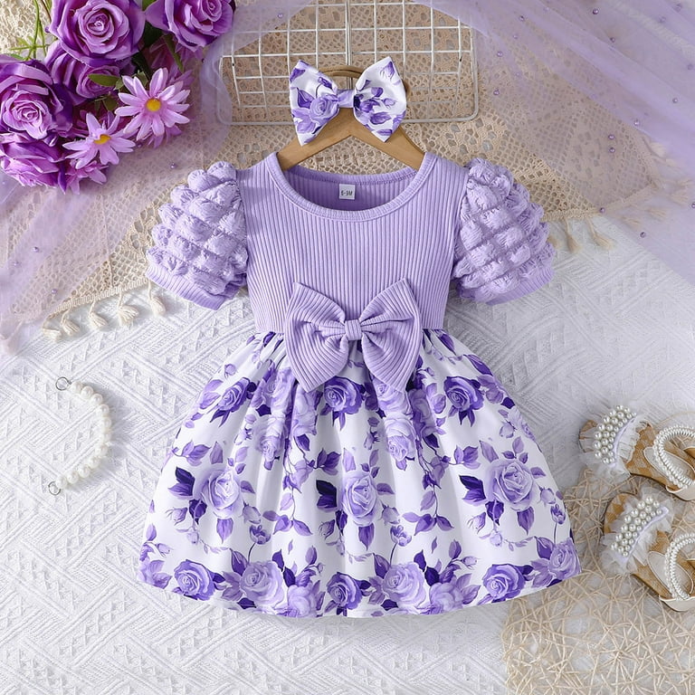 Toddler Dress New Floral Dress With Bow Headscarf Spring Summer - Main Image