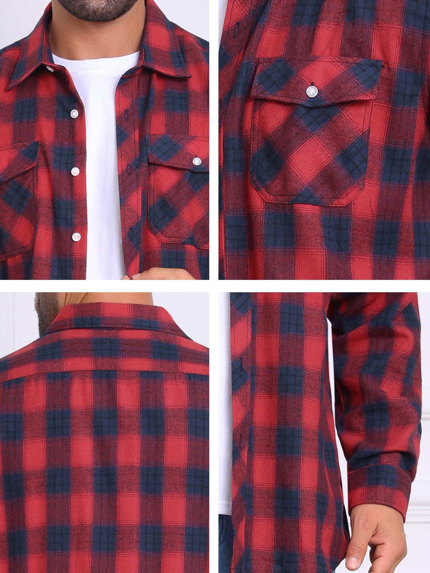 DARING DIVA Men's Contrast Color Slim Fit Long Sleeved Button Down Shirts 2XL Red Blue