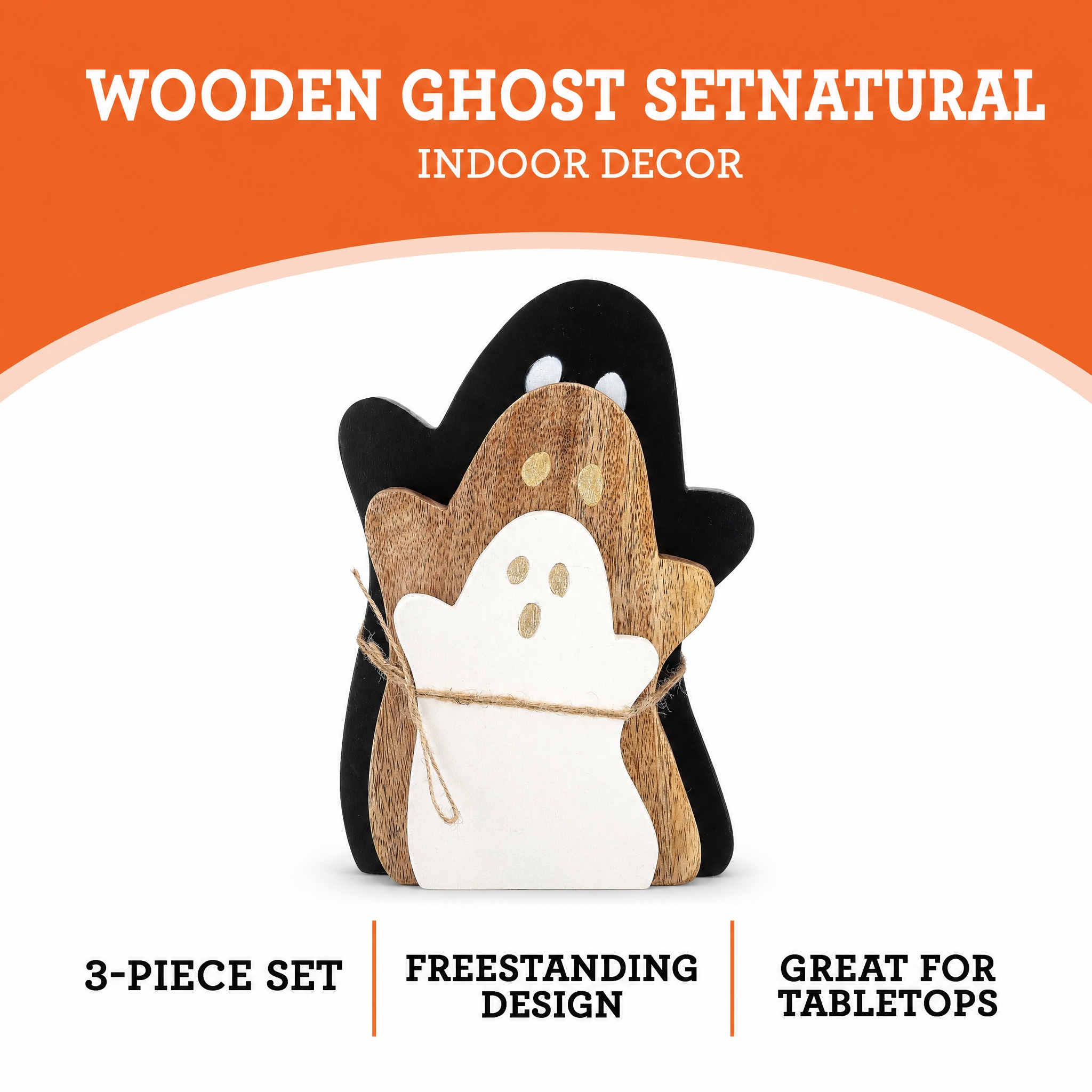 Way To Celebrate Wooden Ghost Decoration Set, 3-Piece photo 3