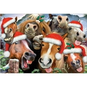 Tree-Free Greetings Christmas Cards and Envelopes, Holiday Card Set, 5 x 7 Inch Blank Cards, Box Set of 10, Horsing Around Holiday, (HB93243)