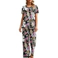 thumbnail image 1 of Franhais Women's 2 Piece Lounge Set Short Sleeve Tops +  Solid Color/Floral Pants Sleepwear Sets, 1 of 7