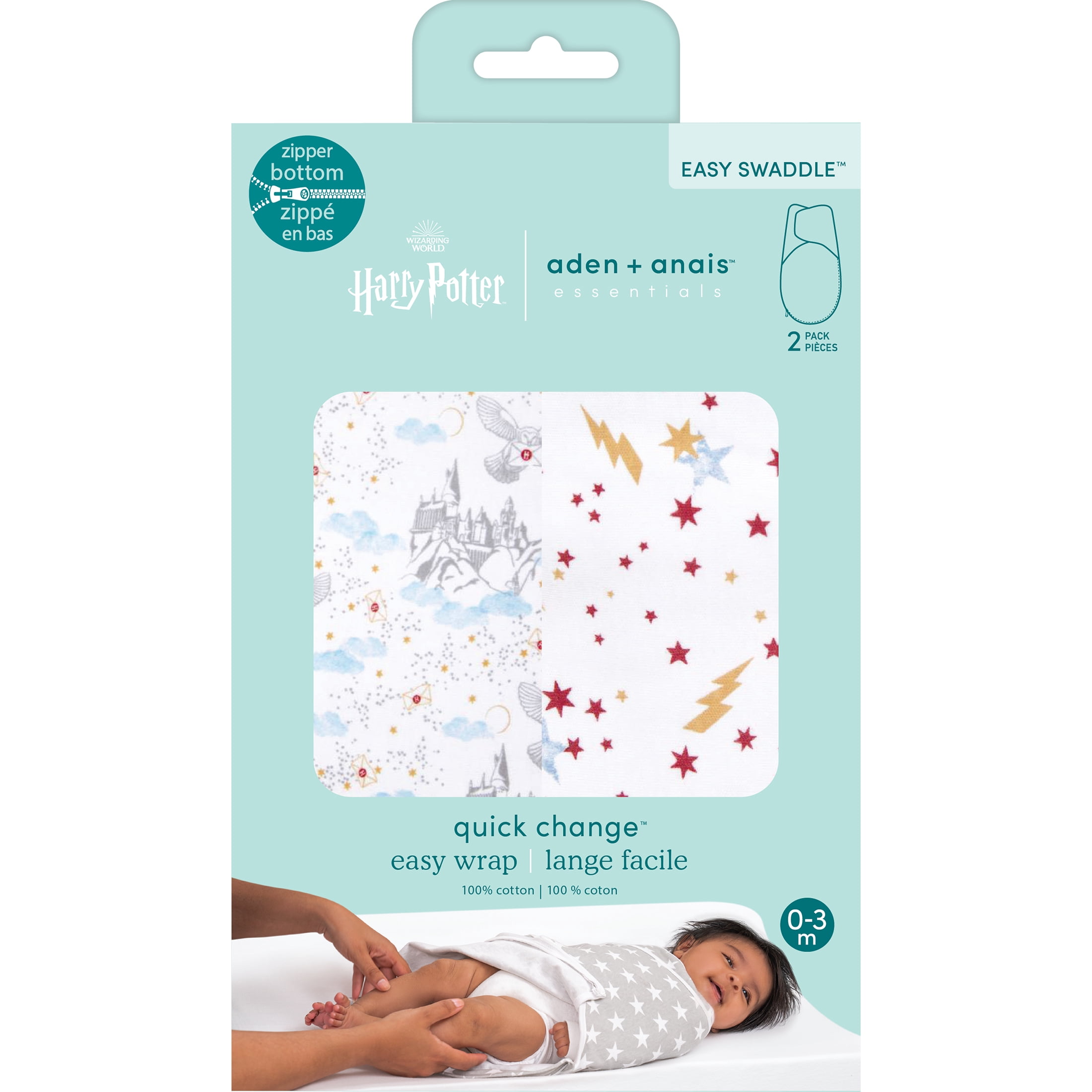 aden + anais Essentials x Harry Potter Wrap Swaddles, Cotton, Harry Potter Messenger, Unisex, Newborn, 0-3 M, 2-Pack