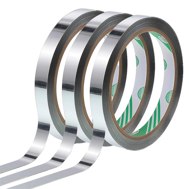 Cinta Adhesiva Metálica para Espejos, 3 Rollos, Plateada Manualidades, 1,5 cm, Autoadhesiva, de Poliéster Metalizado, Decorativa.