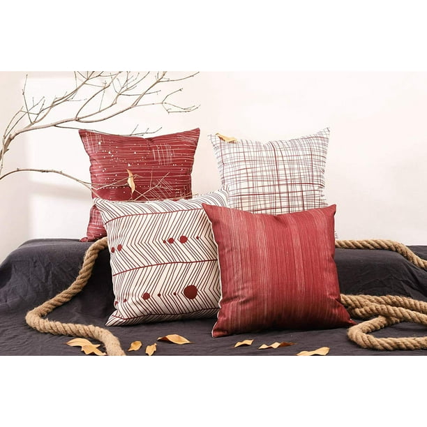 SUFAM Set of 4 Pillow Cases Colorful Geometric Modern Country Red Throw