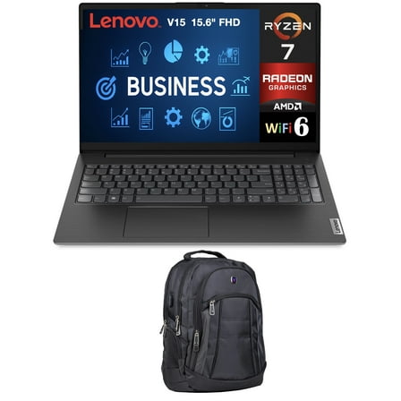 Lenovo V15 Business Laptop 15.6in FHD Display (AMD Ryzen 7 7730U, 8GB DDR4, 512GB PCIe SSD, AMD Radeon, WiFi 6, Webcam, Bluetooth 5.2, Win 11 Pro) w/Premium Backpack