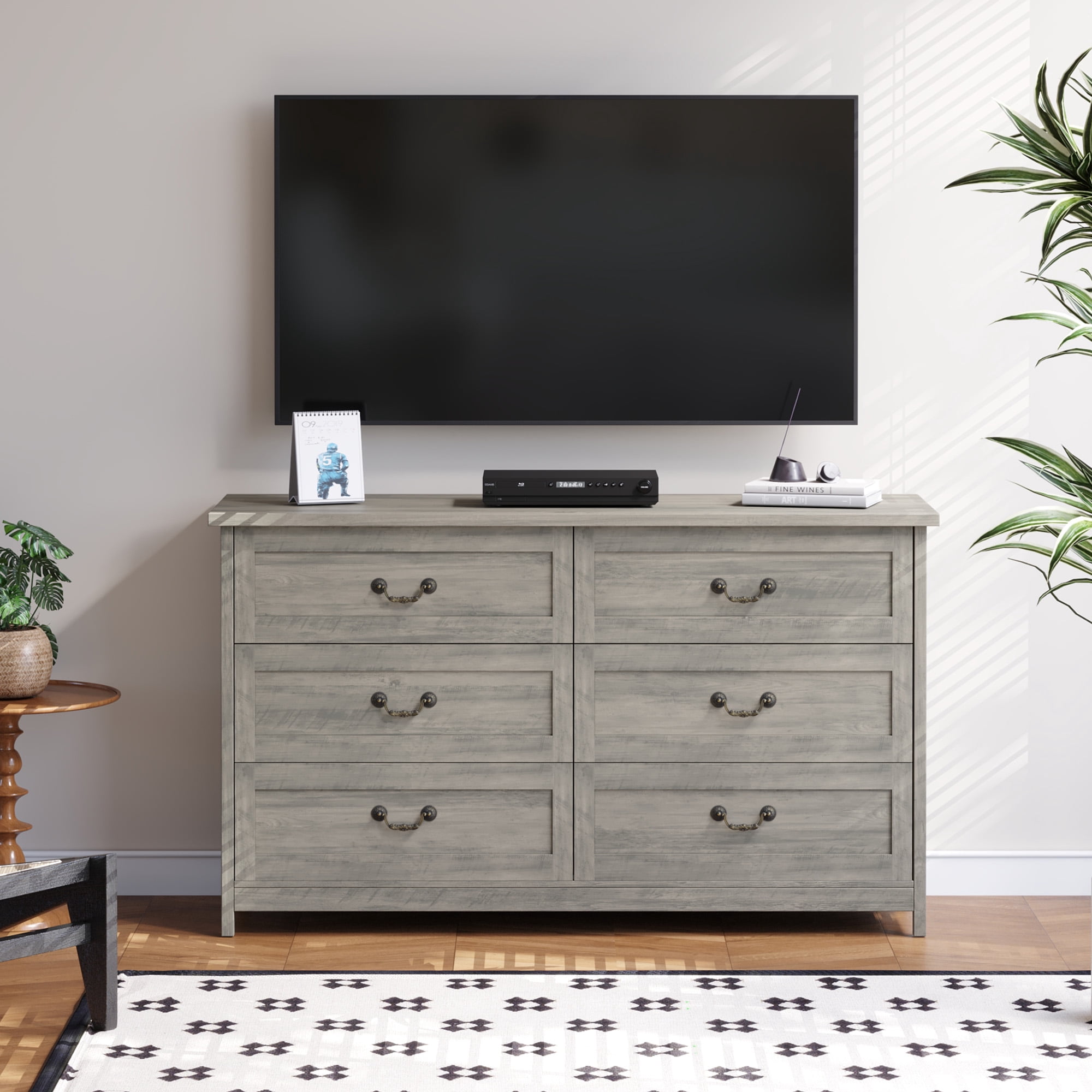 SUGIFT Modern 6-Drawer Dresser for Bedroom, Rustic Gray Finish