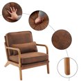 thumbnail image 2 of QXDRAGON Modern Arm Chair Linen Fabric Upholstered Comfy Reading Accent Chair with Solid Wood Frame, Brown, 2 of 9