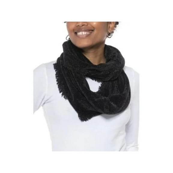 CHARTER CLUB Womens Black Woven Chenille Fringed Infinity Scarf