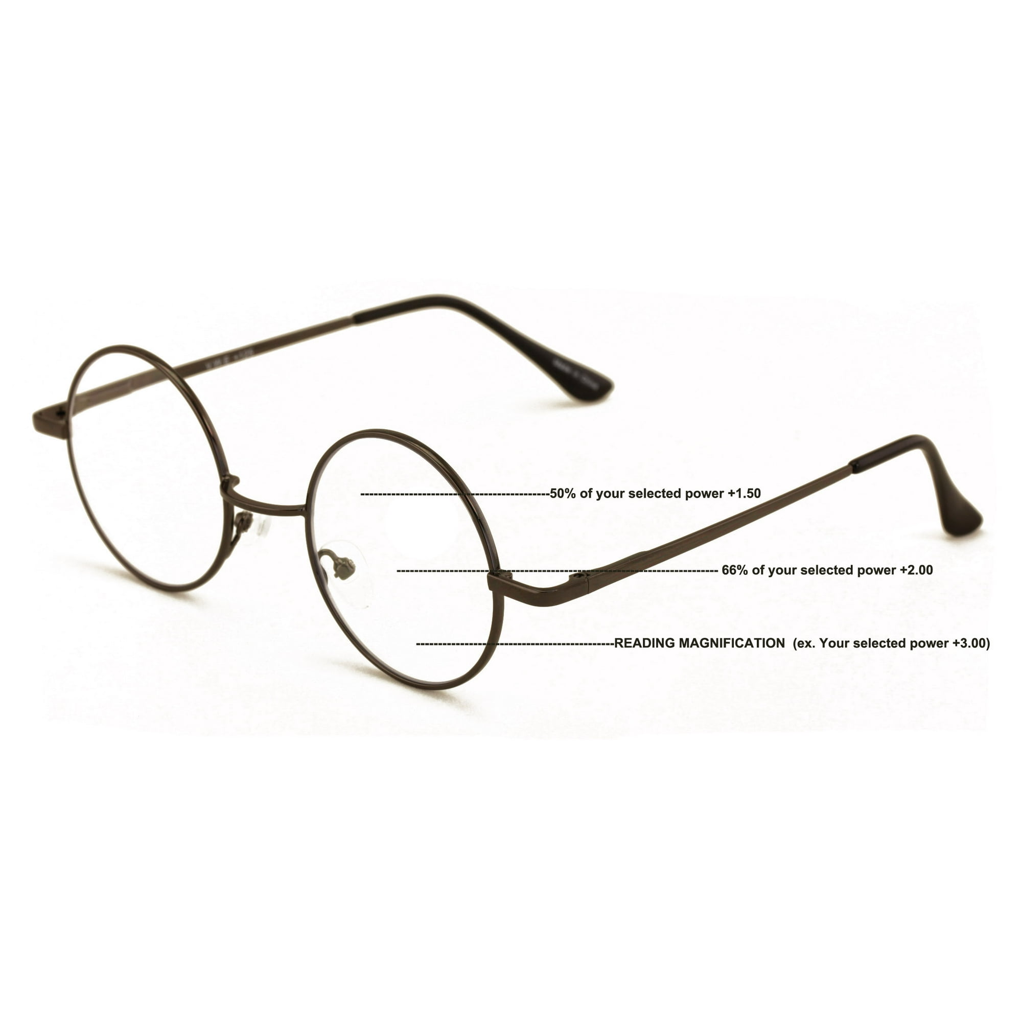 Progressive No Line Multifocus Round Metal Reading Glasses – Tri-Focal Reader for Clear Vision at Multiple Distances 7025 +1.00