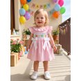 thumbnail image 4 of Cjfdfy Toddler Baby Girl Birthday Dress 1 2 3 4 5 Years Birthday Girl Outfit Baby Girls Summer Pink Smocked Dress Cake Letters Embroidered Ruffled Trim Crew Neck Flying Sleeve A Line Dress, 4 of 9