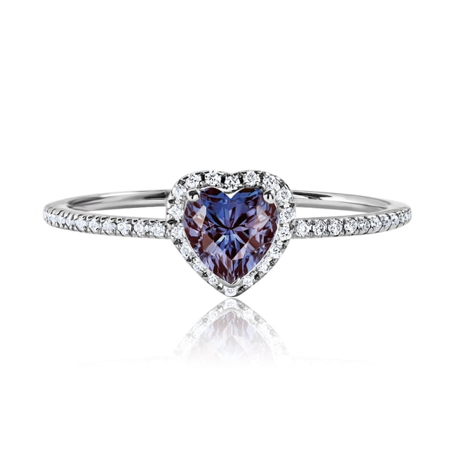 JeenMata Anillo de Bodas de 1 Quilate con Forma de Corazón (Alejandrita, Piedra Natal de Junio) en Oro Blanco de 18 K sobre Plata