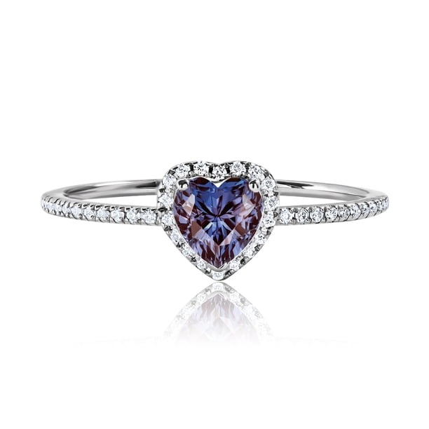 JeenMata Anillo de Bodas de 1 Quilate con Forma de Corazón (Alejandrita, Piedra Natal de Junio) en Oro Blanco de 18 K sobre Plata