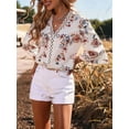 thumbnail image 3 of 3/4 Length Sleeve Womens Summer Trendy Bell Sleeve V-Neck Dressy Casual Ethnic Bohemian Print T-Shirt White L, 3 of 6