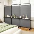 thumbnail image 2 of GOFLAME 3 Panel Room Divider with Storage Shelves, 6FT Folding Privacy Screen with Lockable Wheels, Portable Rolling Wall Divider, Freestanding Partition Screen for Room Separation, Grey, 2 of 9
