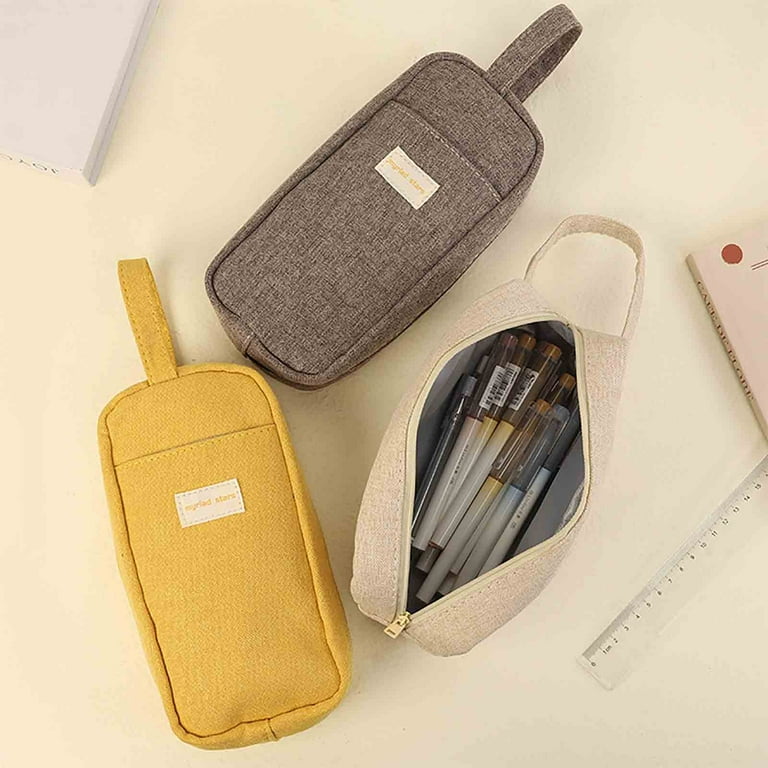 SDJMa Portable Pencil Case with Handle, Large Capacity Dual Zipper Pencil  Pouch with Slots, Pen Marker Cosmetic Bags with Compartments, Desk Pen