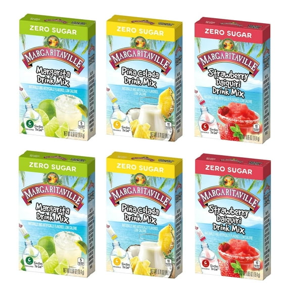 Margaritaville Singles to Go Drink Mix Variety Pack - 3 Flavors - 2 Boxes Each - Pina Colada, Strawberry Daquiri and Margarita - 12 Packets Each Flavor