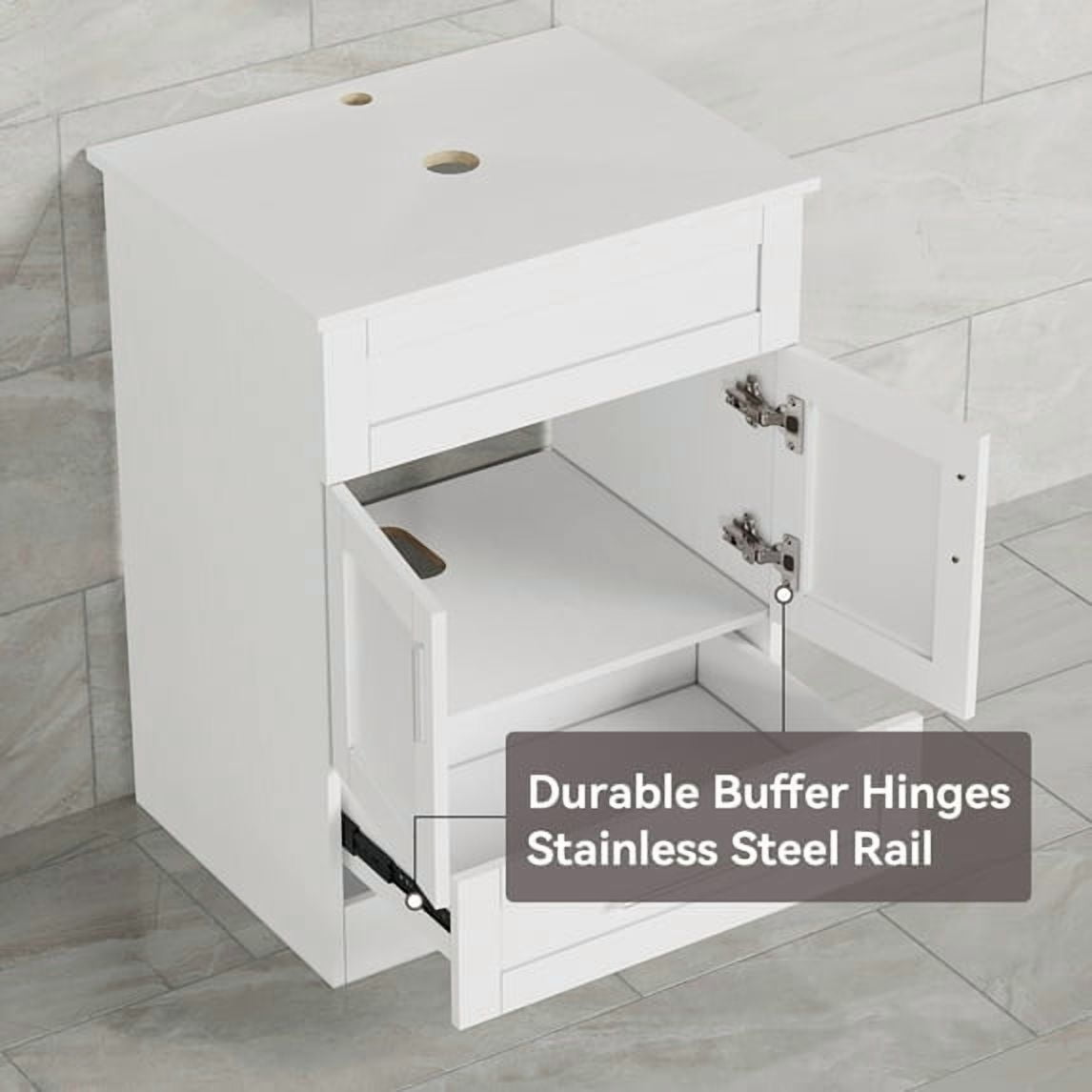 FULLWATT 24" Vanity Bathroom Cabinet with Mirror and Vessel Sink Bowl Faucet Combo Set