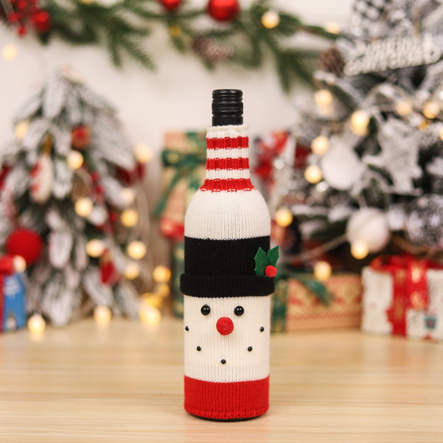 Adorno navideño para personas mayores, cinturón de lana tejido, cubierta para botella de vino tinto, vestido de mesa, decoración de cocina, venta al por mayor, novedad de 2024