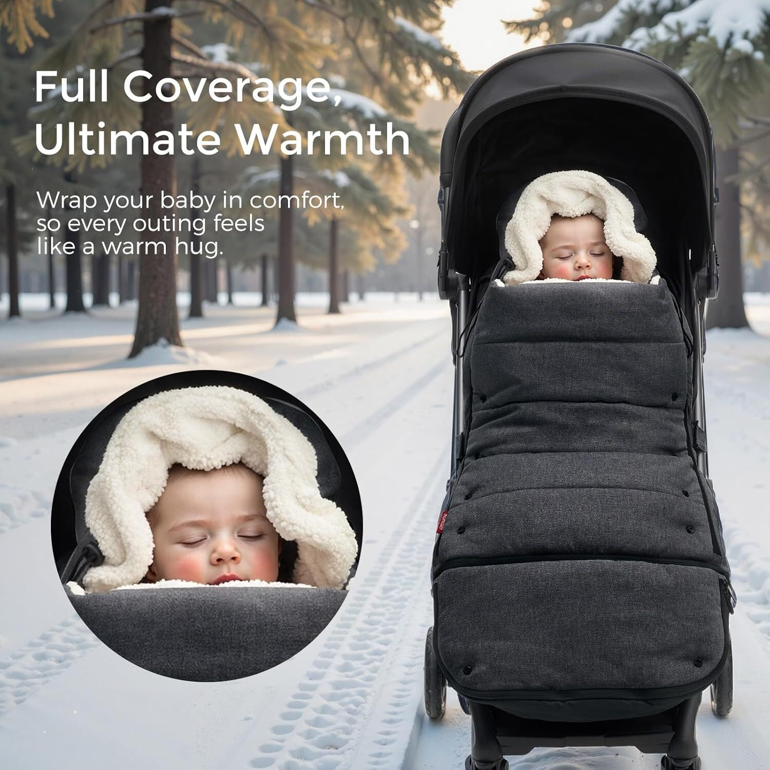 Momcozy Stroller Footmuff Universal | Easily Attaches to Most Strollers | Ultra-Plush,Weather-Proof | Deluxe Warm Stroller Bunting Bag | Extendable Stroller Cover for Winter | Adjustable Buckle,Black