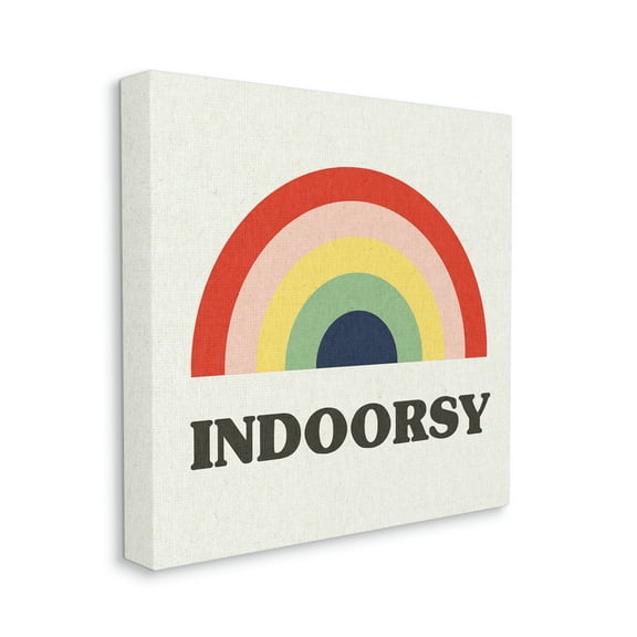 Indoorsy Text Retro Pop Rainbow over Neutral Art for Kids Gallery-Wrapped Canvas Print Wall Art, 17x17