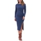 thumbnail image 1 of Vestido de mujer Inspire Chic con cuello redondo, manga larga, con fruncido lateral y abertura, talla XL, azul oscuro, 1 of 5