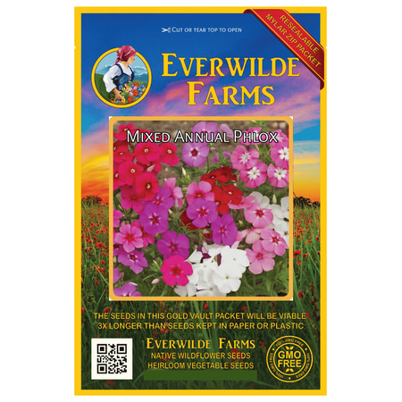 Everwilde Farms - 1500 Mixed Annual Phlox Native Wildflower Seeds - Gold Vault Jumbo Bulk Seed (Best Phlox For Shade)