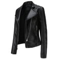 thumbnail image 2 of AZoiNM Women's Slim Fit Studded PU Leather Jacket Streetwear Zipper Front Long Sleeve, 2 of 14