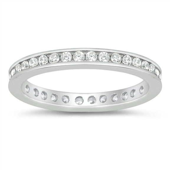 Round Clear CZ Eternity Stackable Ring Sterling Silver Size 4
