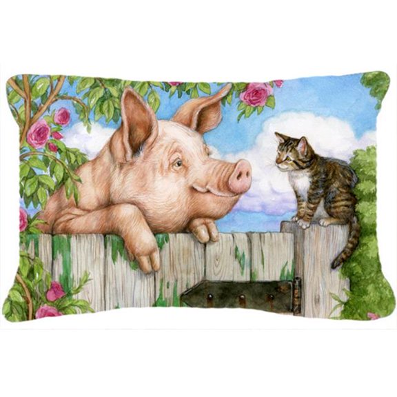 Pig at the Gate with the Cat Fabric Decorative Pillow