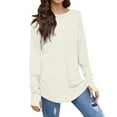 thumbnail image 2 of Workout Tops for Women Women's Solid Round Neck Loose Long Sleeve Medium Length Leaky Thumb T-shirt Top, 2 of 9