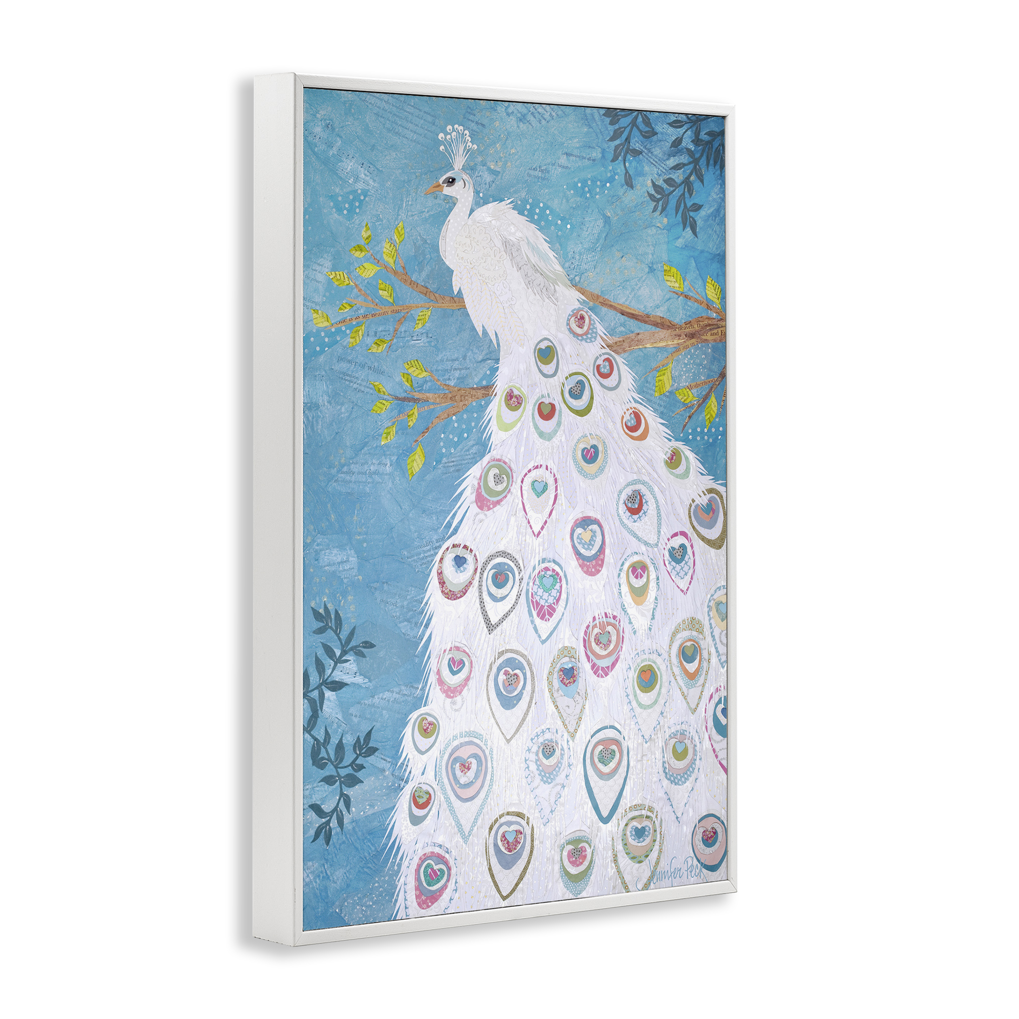 Stupell Industries White Patterned Peacock Animals & Insects Painting White Framed Art Print Wall Art, 20 x 30