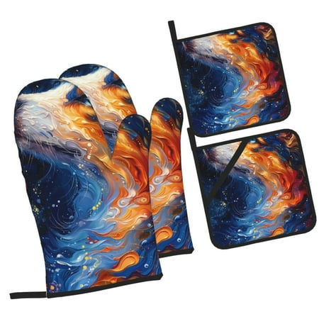 

Zeuib Galactic Dog Swirls Art Oven Mitts and Potholders BBQ Gloves Kitchen Oven Glove High Heat Resistant 500 Degree Extra Long Oven Mitts and Potholder with Non-Slip Silicone Surface for Cooking
