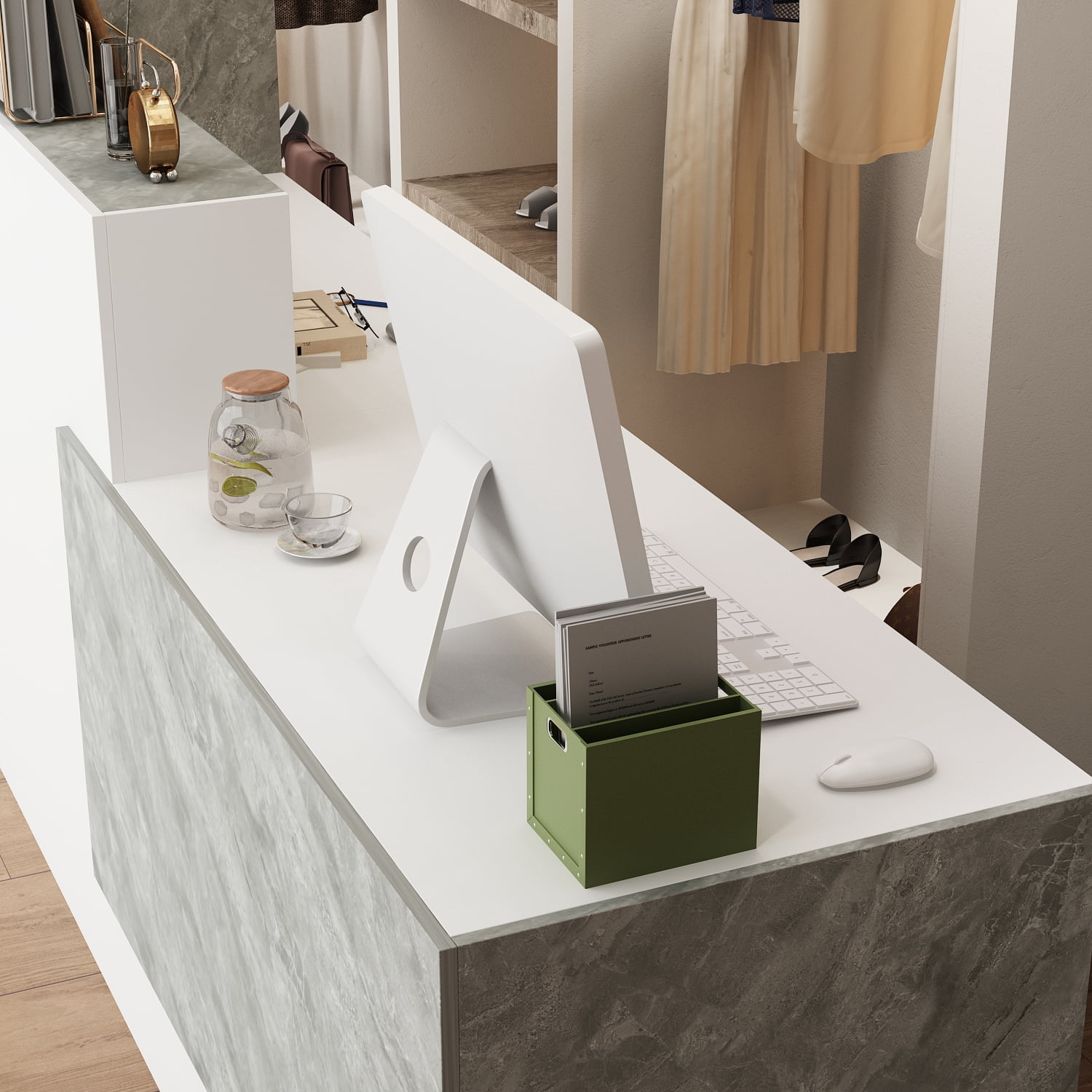KULAGAGA Reception Desk with Counter, 86.6 inch Wide Front Desk Modern Reception Room Table, Checkout Counter Table, Salon Reception with Stone Pattern Decor